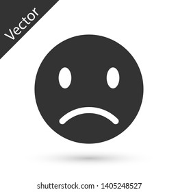 Grey Sad smile icon isolated on white background. Emoticon face. Vector Illustration