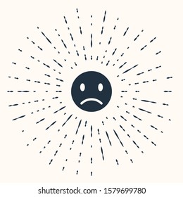 Grey Sad smile icon isolated on beige background. Emoticon face. Abstract circle random dots. Vector Illustration