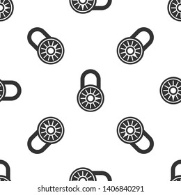 Grey Safe combination lock wheel icon isolated seamless pattern on white background. Combination padlock. Security, safety, protection, password, privacy concept. Vector Illustration