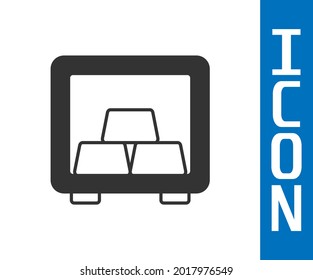 Caja de seguridad gris con icono de barras doradas aislado en fondo blanco. Metales preciosos depositados en bancos. Tesorería metálica. Protección de datos fiable.  Vector