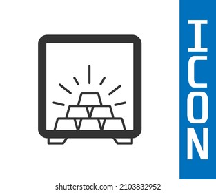Caja de seguridad gris con icono de barras doradas aislado en fondo blanco. Metales preciosos depositados en bancos. Tesorería metálica. Protección de datos fiable.  Vector