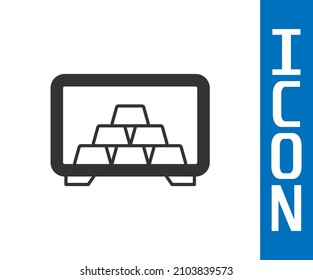 Caja de seguridad gris con icono de barras doradas aislado en fondo blanco. Metales preciosos depositados en bancos. Tesorería metálica. Protección de datos fiable.  Vector