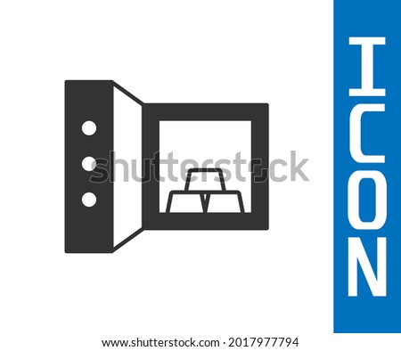 Grey Safe with gold bars icon isolated on white background. Precious metals on deposit in bank. Metallic treasury. Reliable data protection.  Vector