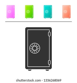 Grey Safe icon isolated on white background. The door safe a bank vault with a combination lock. Reliable Data Protection. Set icon in color buttons. Vector Illustration