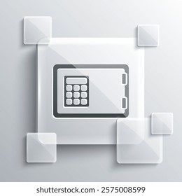 Grey Safe icon isolated on grey background. The door safe a bank vault with a combination lock. Reliable Data Protection. Square glass panels. Vector