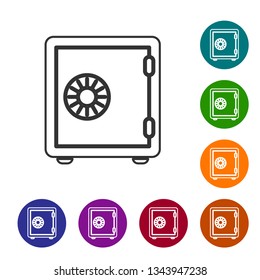 Grey Safe line icon isolated on white background. The door safe a bank vault with a combination lock. Reliable Data Protection. Vector Illustration