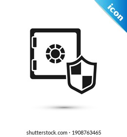 Grey Safe with shield icon isolated on white background. Insurance concept. Security, safety, protection, protect concept.  Vector