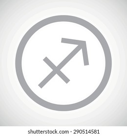 Grey Sagittarius zodiac symbol in circle, on white gradient background