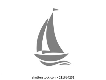 Grey sailboat icon on white background