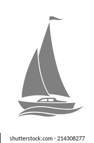 Grey sailboat icon on white background