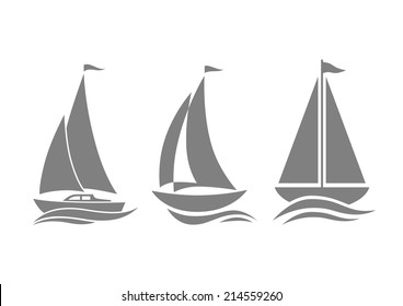 Grey sailboat icons on white background