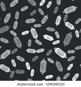 Grey Salami sausage icon isolated seamless pattern on black background. Meat delicatessen product.  Vector Illustration