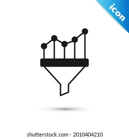 Grey Sales funnel with chart for marketing and startup business icon isolated on white background. Infographic template.  Vector