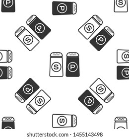 Grey Salt and pepper icon isolated seamless pattern on white background. Cooking spices.  Vector Illustration