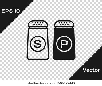 Grey Salt and pepper icon isolated on transparent background. Cooking spices.  Vector Illustration
