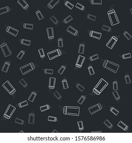 Grey Salt and pepper icon isolated seamless pattern on black background. Cooking spices.  Vector Illustration