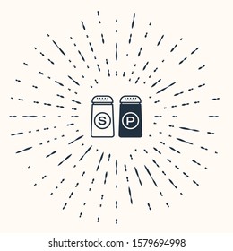 Grey Salt and pepper icon isolated on beige background. Cooking spices. Abstract circle random dots. Vector Illustration