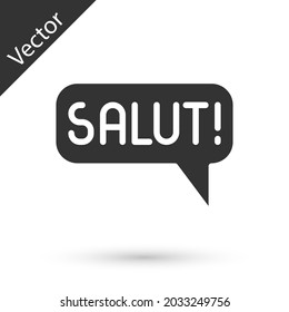 Saludo gris en diferentes idiomas icono aislado en fondo blanco. Burbujas de discursos.  Vector