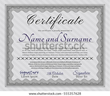 Grey Sample Certificate. With background. Elegant design. Vector illustration. 