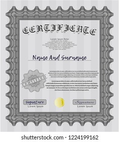 Grey Sample Certificate. With background. Money style design. Detailed. 