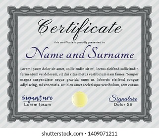 Grey Sample Certificate. With background. Vector illustration. Money Pattern. 
