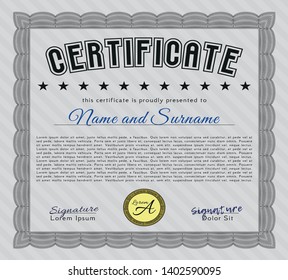 Grey Sample Certificate. Beauty design. Detailed. With complex linear background. 