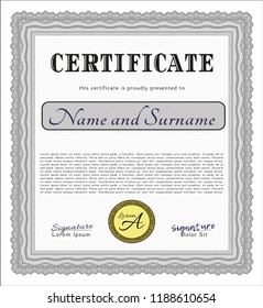 Grey Sample Certificate. With complex background. Perfect design. Vector illustration. 