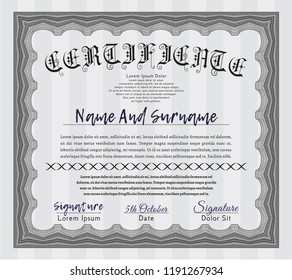 Grey Sample Certificate. With complex background. Detailed. Money Pattern. 