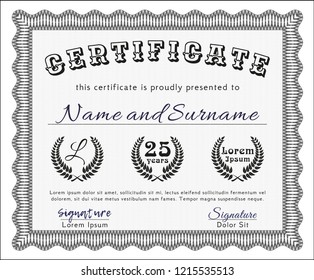 Grey Sample Certificate. With complex background. Customizable, Easy to edit and change colors. Money Pattern. 
