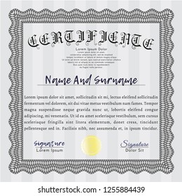 Grey Sample Certificate. With complex background. Vector illustration. Money style design. 