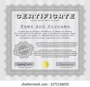 Grey Sample Certificate. With complex background. Detailed. Modern design. 