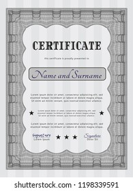 Grey Sample Certificate. With complex linear background. Nice design. Detailed. 