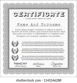 Grey Sample Certificate. Cordial design. Customizable, Easy to edit and change colors. Complex background. 