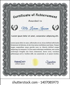 Grey Sample Certificate. Cordial design. With great quality guilloche pattern. Customizable, Easy to edit and change colors. 