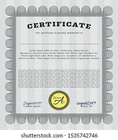 Grey Sample Certificate. Cordial design. Easy to print. Detailed. 
