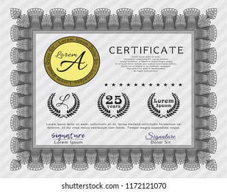 Grey Sample Certificate. Customizable, Easy to edit and change colors. With guilloche pattern and background. Excellent design. 
