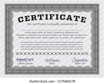 Grey Sample Certificate. Customizable, Easy to edit and change colors. With guilloche pattern. Modern design. 