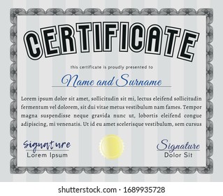 Grey Sample Certificate. Customizable, Easy to edit and change colors. With guilloche pattern. Nice design. 