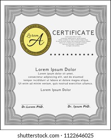 Grey Sample Certificate. Detailed. With great quality guilloche pattern. Elegant design. 