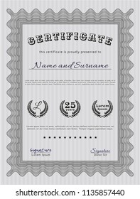Grey Sample Certificate. Detailed. With guilloche pattern and background. Cordial design. 