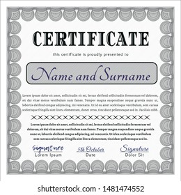 Grey Sample Certificate. Detailed. With guilloche pattern and background. Perfect design. 