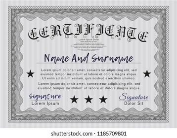 Grey Sample Certificate. Detailed. With quality background. Money Pattern design. 