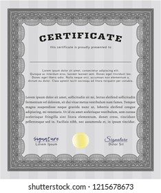 Grey Sample certificate or diploma. Artistry design. With complex background. Customizable, Easy to edit and change colors. 
