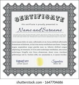Grey Sample certificate or diploma. Artistry design. Vector illustration. With great quality guilloche pattern. 