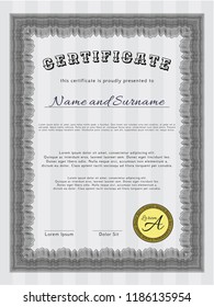 Grey Sample certificate or diploma. With background. Detailed. Beauty design. 