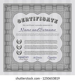 Grey Sample certificate or diploma. With background. Vector illustration. Money Pattern design. 