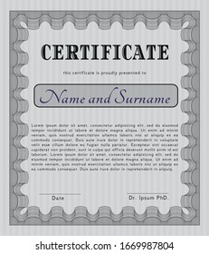 Grey Sample certificate or diploma. With background. Nice design. Detailed. 