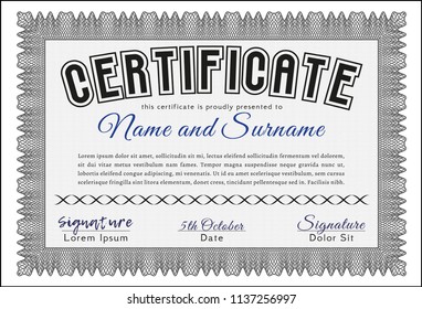 Grey Sample certificate or diploma. Beauty design. Easy to print. Vector illustration. 