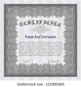 Grey Sample certificate or diploma. Complex background. Money Pattern design. Customizable, Easy to edit and change colors. 