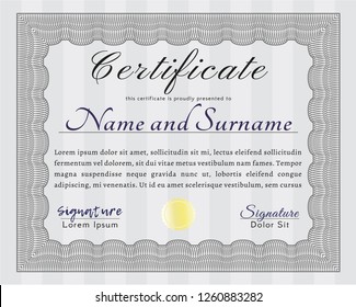 Grey Sample certificate or diploma. Complex background. Excellent design. Detailed. 